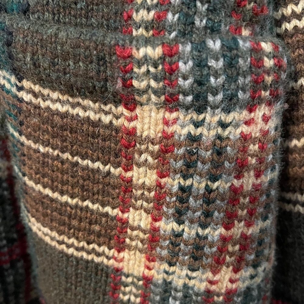 Lauren Ralph Lauren Hand Knit Lambswool Brown Plaid Tie Waist Cardigan Size S - Picture 5 of 6
